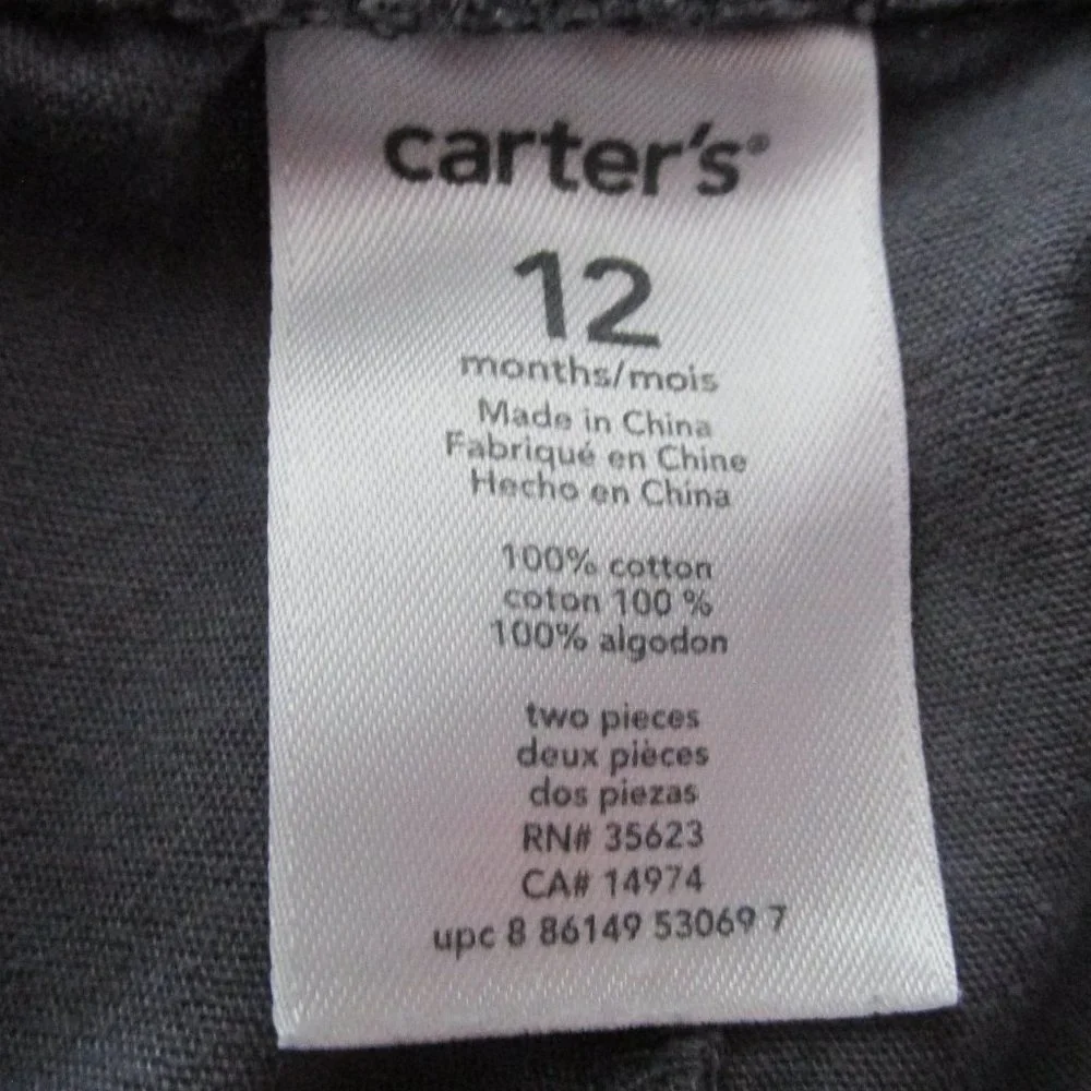 Carters Pull On Pants Infant Toddler Boys Size 12M‎ Dark Gray Elastic Bottoms
